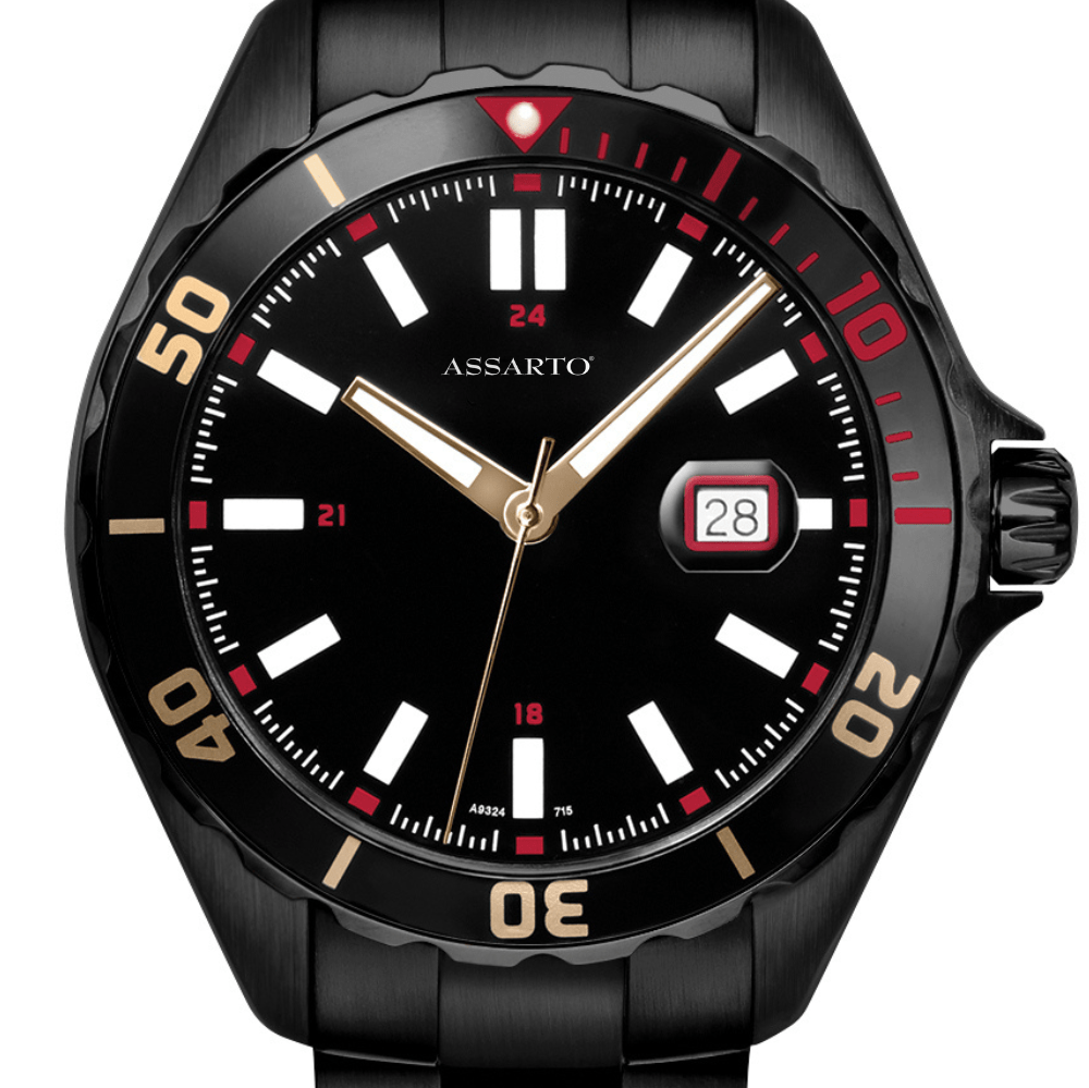 ASSARTO Seapearl Herrenuhr blaues Zifferblatt Edelstahlarmband schwarz