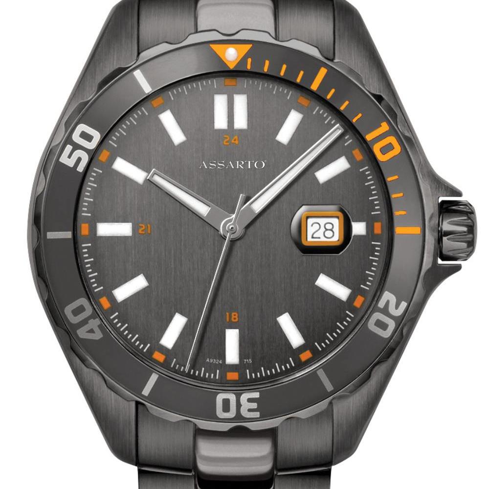ASSARTO Seapearl Herrenuhr schwarzesn Zifferblatt Edelstahlarmband grau