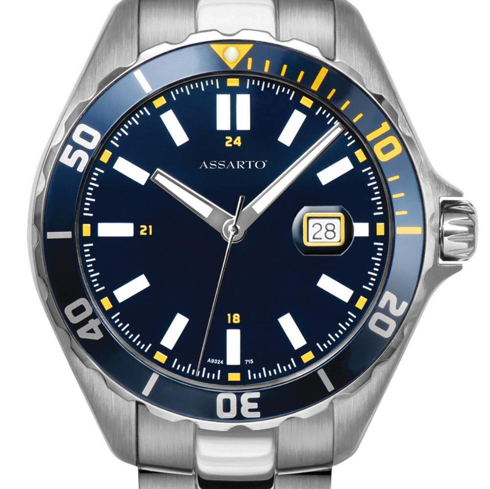 ASSARTO Seapearl Herrenuhr blaues Zifferblatt Edelstahlarmband silber