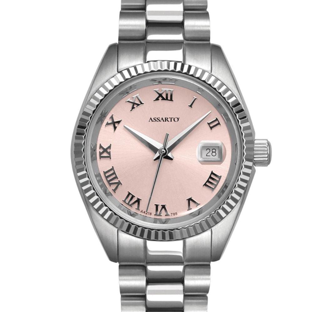 ASSARTO TIMELESS Damenuhr rosa Zifferblatt Edelstahlarmband silber